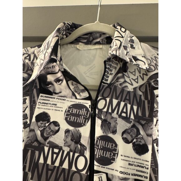 Ravure Paris Womens Graphic Newspaper Print Jacket Size 42 Black & White Zip-Up - Picture 2 of 7